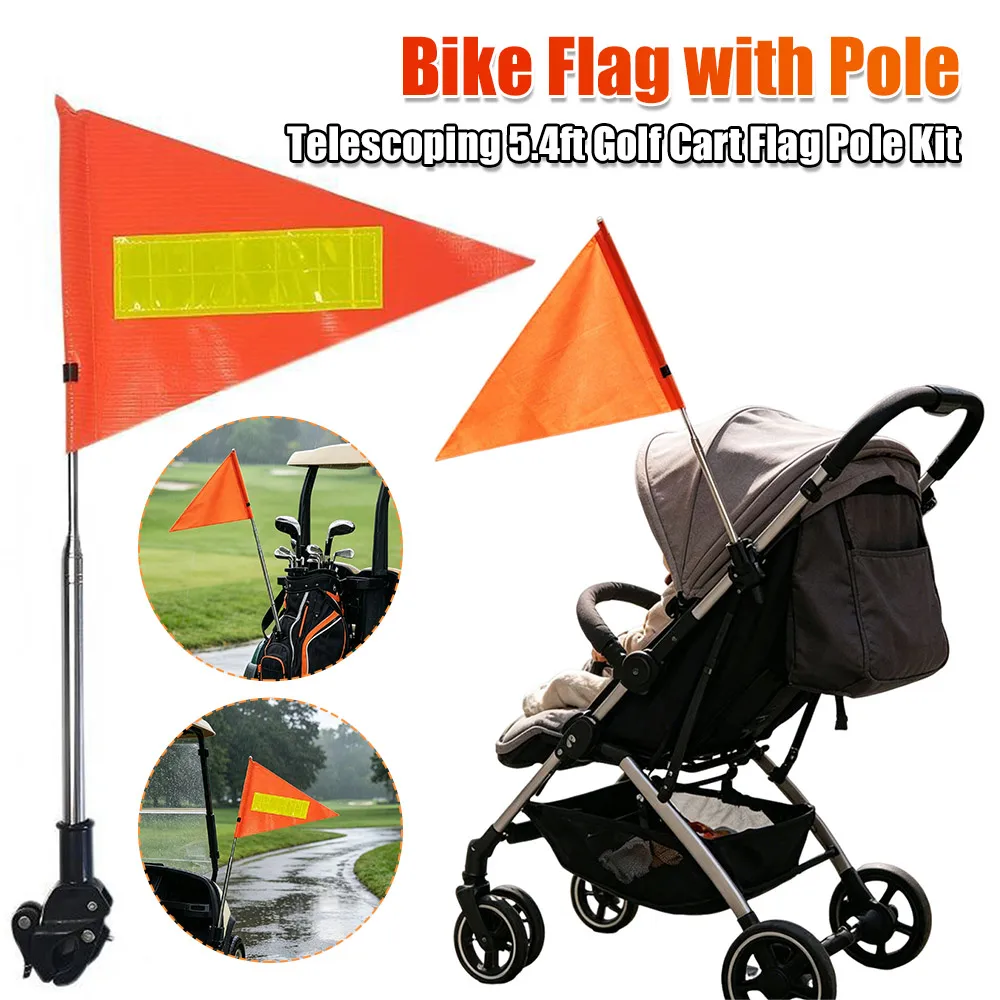 Bike Flag with Pole for Safety with Clamp Mount Golf Cart Safety Flag Pole Kit for ATV Bike Trailer Wheelchair Mobility Scooter