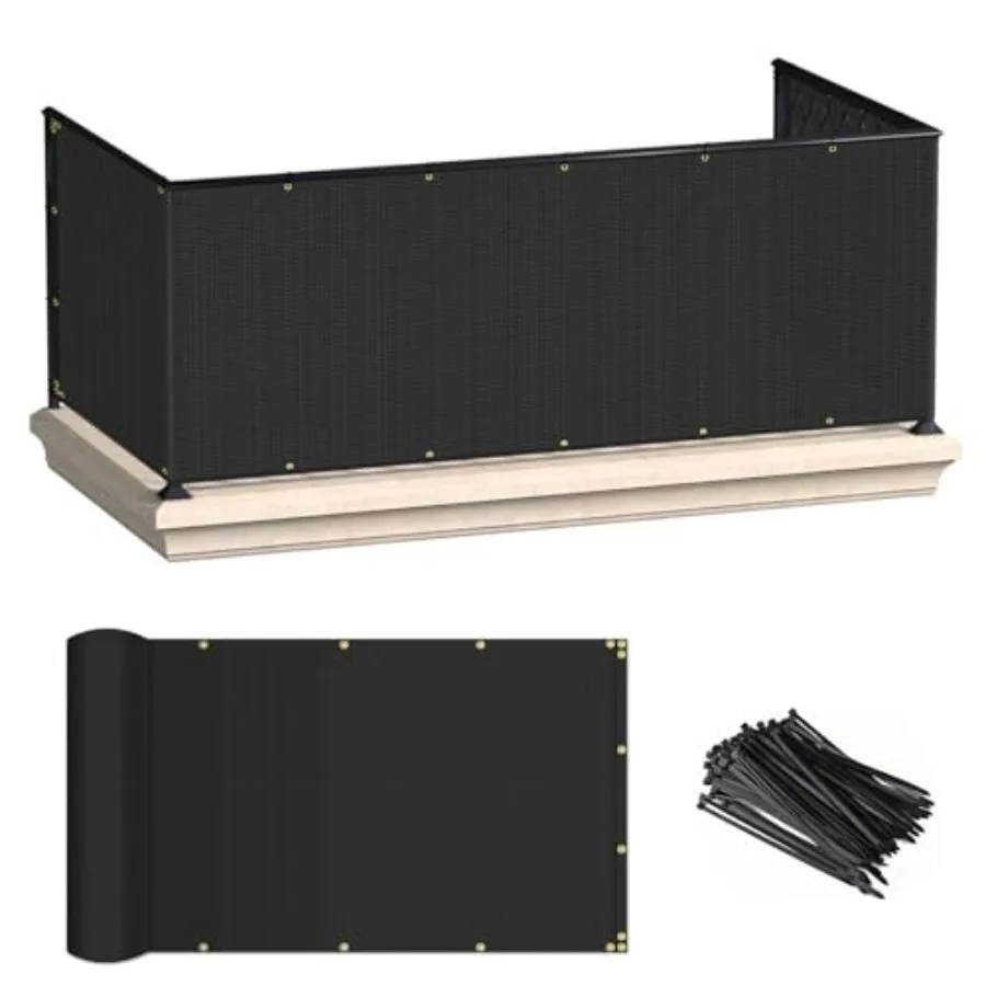 

Защитный экран для балкона 3'x12' с крепежными стяжками, УФ-защита для улицы, чехол для забора, для балкона, веранды, патио, террасы, двора, черный