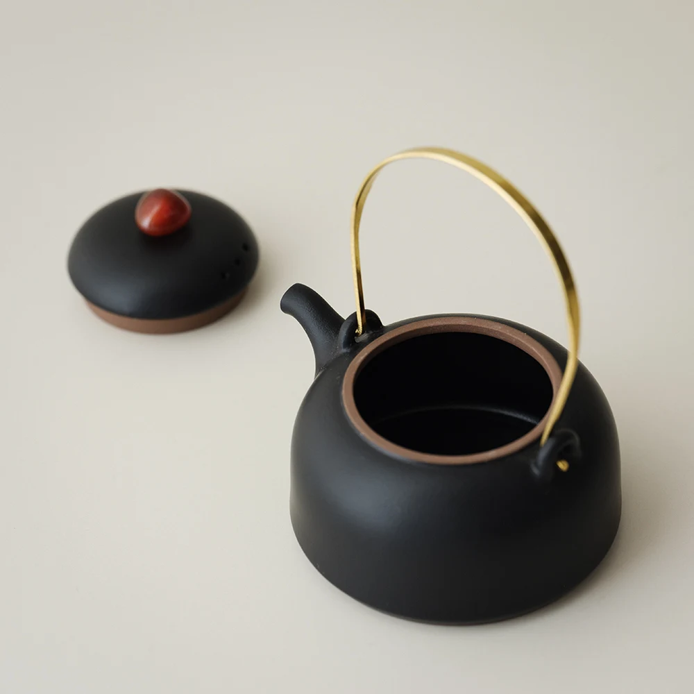Wusei Handmade Black Sand Coarse Ceramics Tea Pot with Handle for Home Use Gongfu Tea Brewing Pot No Filter Network