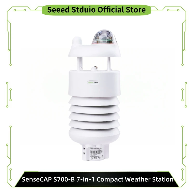 

SenseCAP S700-B Компактная метеостанция 7-в-1 с солнечным экраном, температурой, влажностью, дождой, ветром, давлением, ультразвуком и оптикой