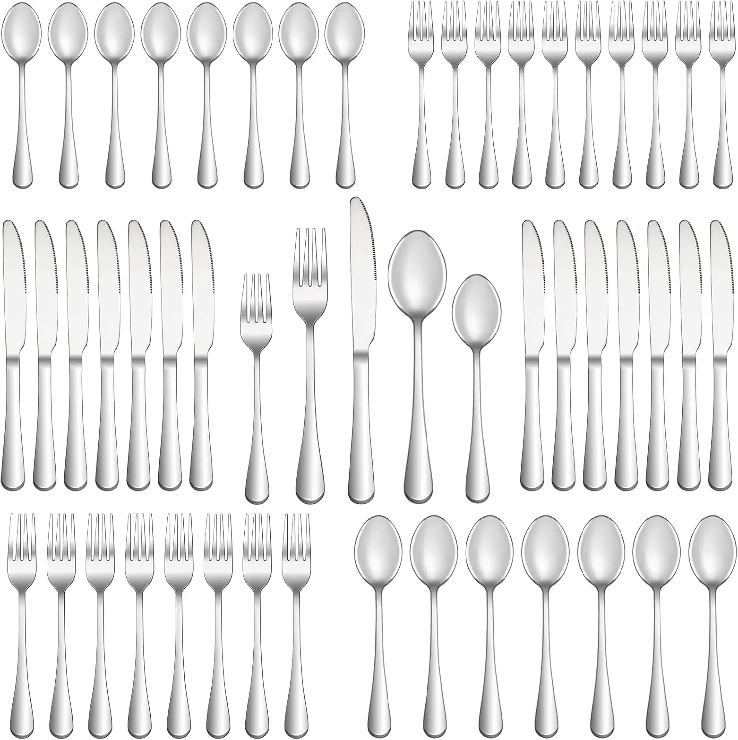 

50-Piece Stainless Steel Flatware Set for 10, Mirror Polished Cutlery, Dishwasher Safe Kitchen Utensils
