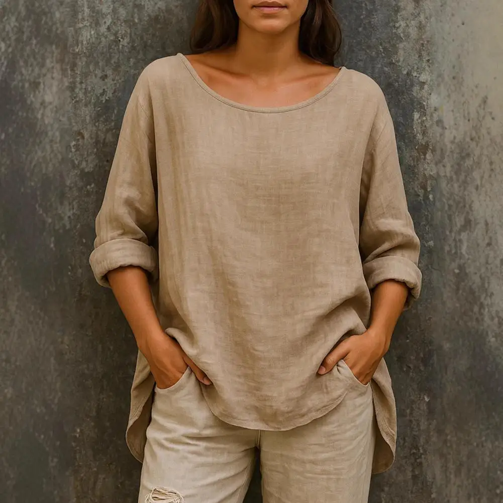 

Women Cotton Tops Spring Summer Half Sleeve 2026 Loose Blouse Casual Round Neck Female Pullover Tops Elegant Shirts Streetwear