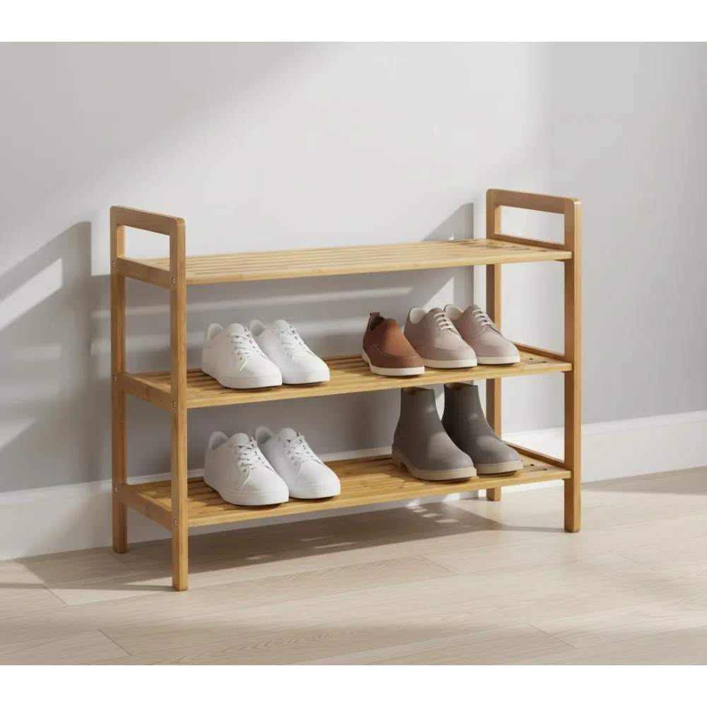 

3-уровневый бамбуковый органайзер для обуви, компактное хранилище для прихожей и шкафа