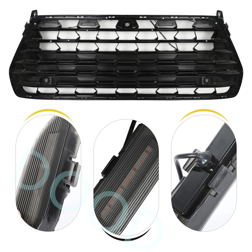 أضواء شواء السباق الأمامي مناسبة لتويوتا جراند هايلاندر 2024 2025 2026 Abs مصبغة الشوايات إكسسوارات مضيئة