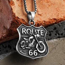 Route 66 Motorcycle Rider Men Necklaces Stainless Steel Pendant Chain Punk Biker Women Jewelry Accessories Gifts Wholesale