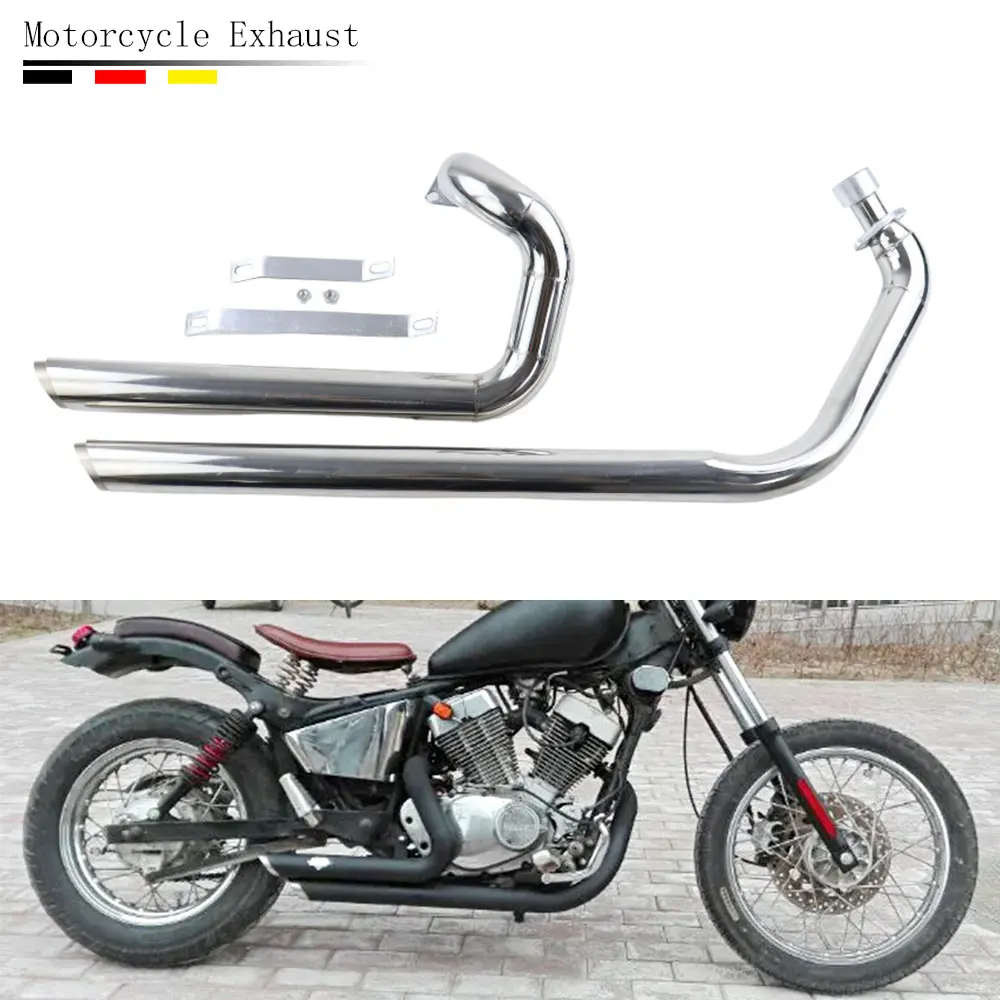 Motorcycle For Yamaha Virago XV 535 XV 400 Exhaust Pipe Chrome Drag Pipes Full Muffler System Silencers XV535 XV400