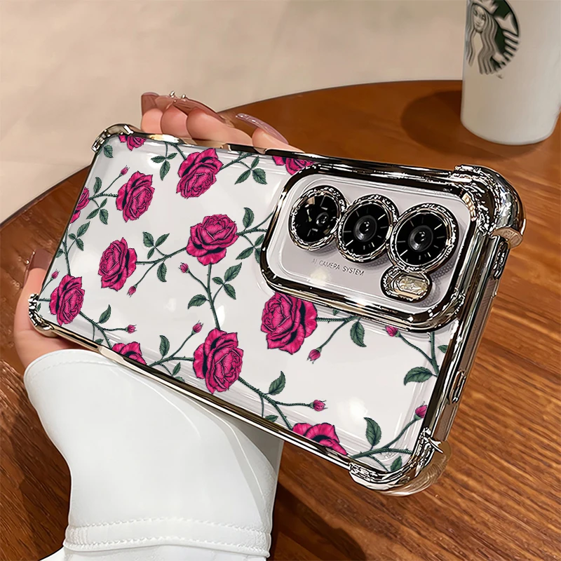Painting Rose Flower Phone Case For Vivo V70 FE V60 V50 V29 Lite V23 V25 V40 Pro V29E Shockproof Silicone Plating Clear Capa view 6