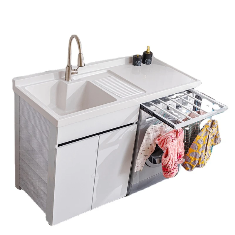 

ZC Alumimum Balcony Washing Machine Cabinet with Washboard Hand Washing Washbasin Cabinet Integrated