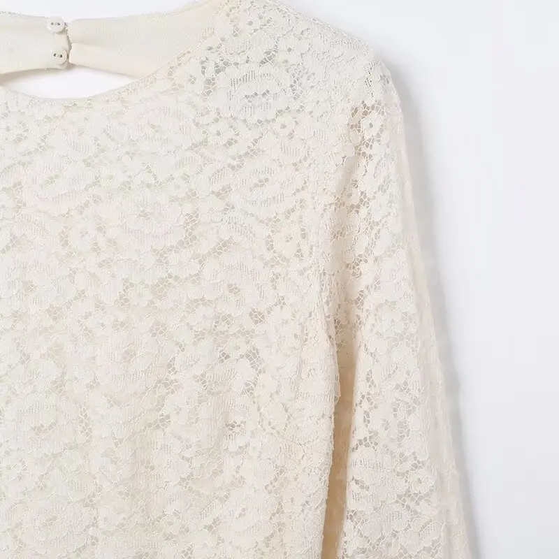 Robe courte en dentelle pour femmes, dos nu, à la mode, découpe, manches longues, col rond, Mini longueur, Slim, nouvelle collection