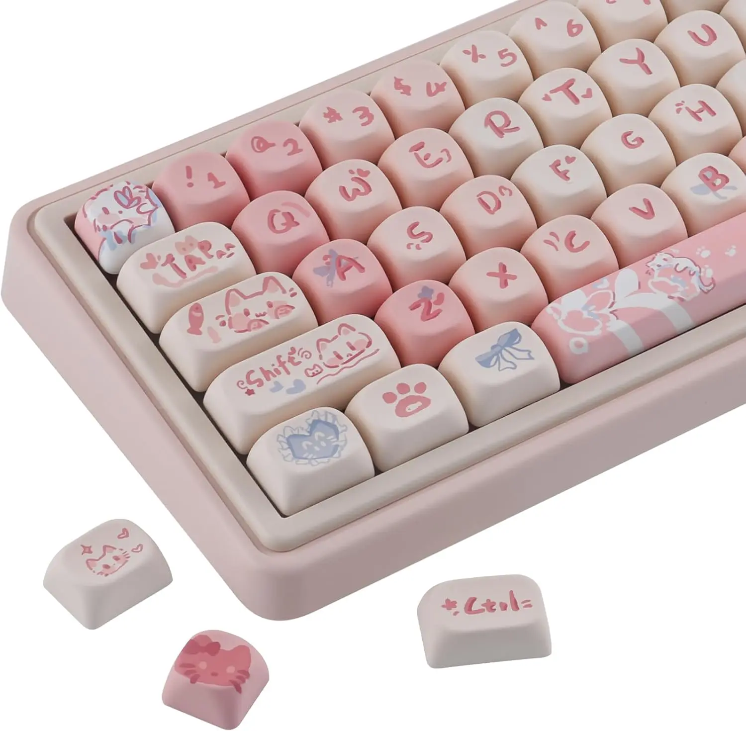 PBT Keycaps,125 Keys Rouge Kitten Custom MOA Profile Keycaps, Dye-Sublimation Key caps Keyboard Keycap Set for MX Switches Mech