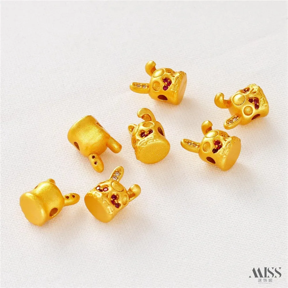 

18K Gold Bag Color Sand Gold Diamonds Long-eared Rabbit Dumb Rabbit Head Bead Diy Bracelet, Necklace String Jewelry Accessories