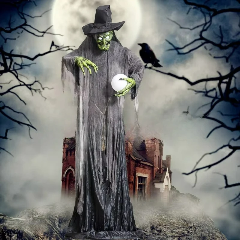ديكور ساحرة مضيئة للهالوين، حديقة رسوم متحركة 3.2 متر، دعائم تزيين جوية كهربائية خارجية كبيرة #4