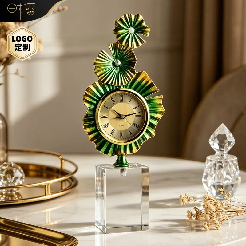 YFY clock European style living room creative crystal base TV background wall enamel lotus leaf explosion high-end decorative