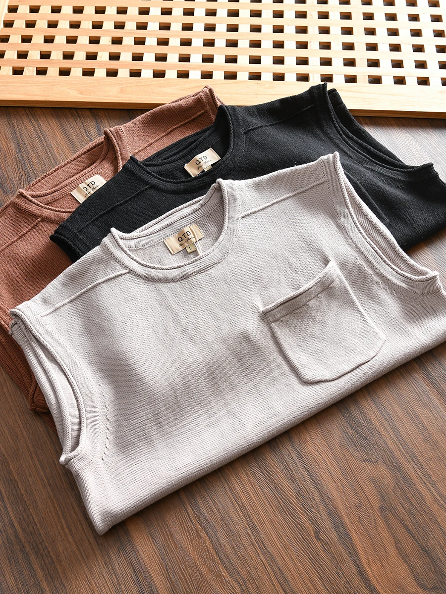 

Удобный вязаный свитер из чистого хлопка для мужчин, осенне-зимний повседневный жилет с круглым вырезом, модный свободный крой, молодежная одежда