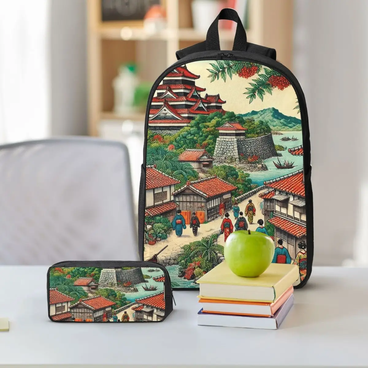 Ryukyu Kingdom Castle Town Walk Backpack Student BookBag School Bag Shoulder Bags 3ps Insulated Lunch Bag Pencil Case
