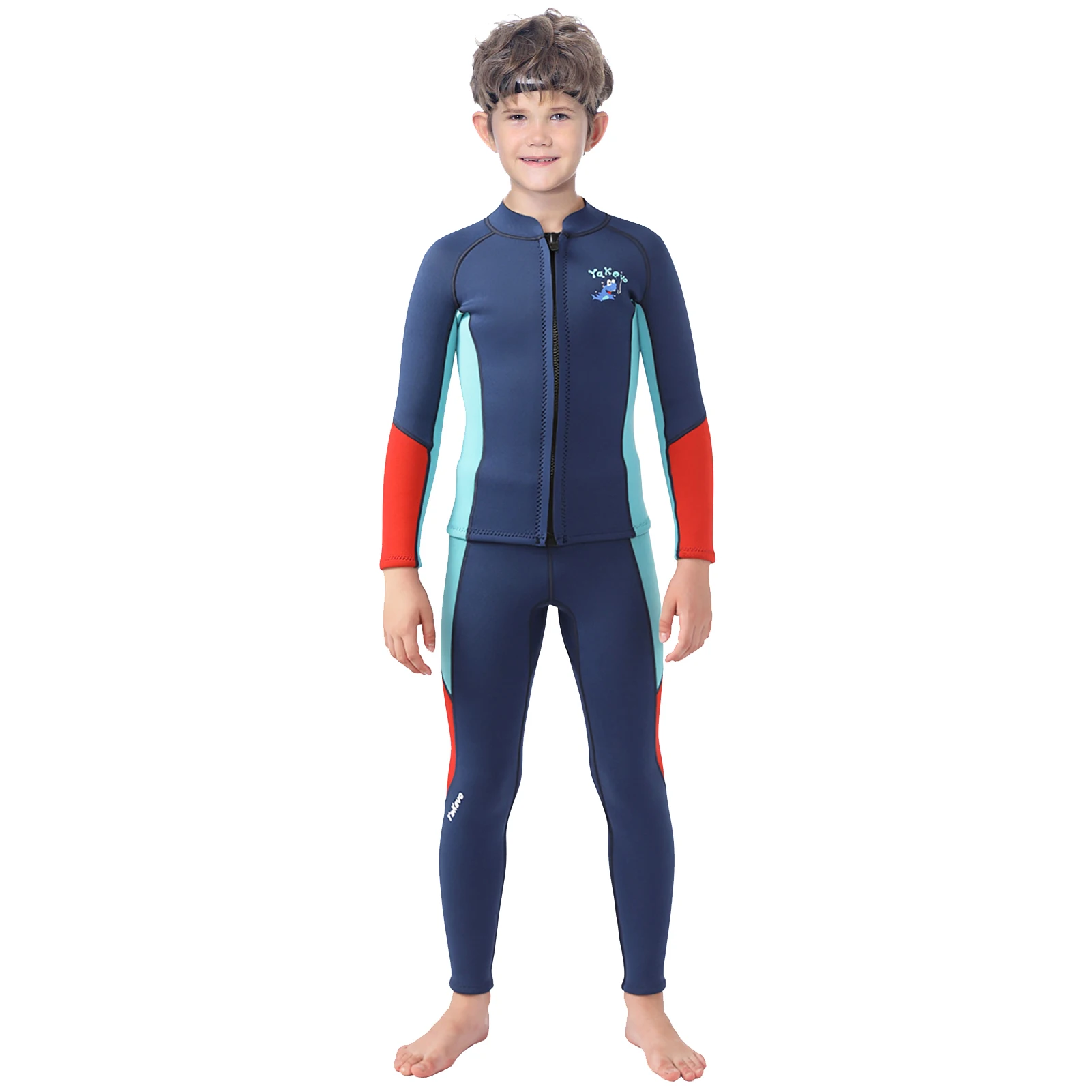 

Girls Diving Suits 2.5mm Neoprene Two-Piece Long Sleeve Boys Wetsuit Water Pants Patchwork Zipper Anti-UV Warm Thick Swimsuit