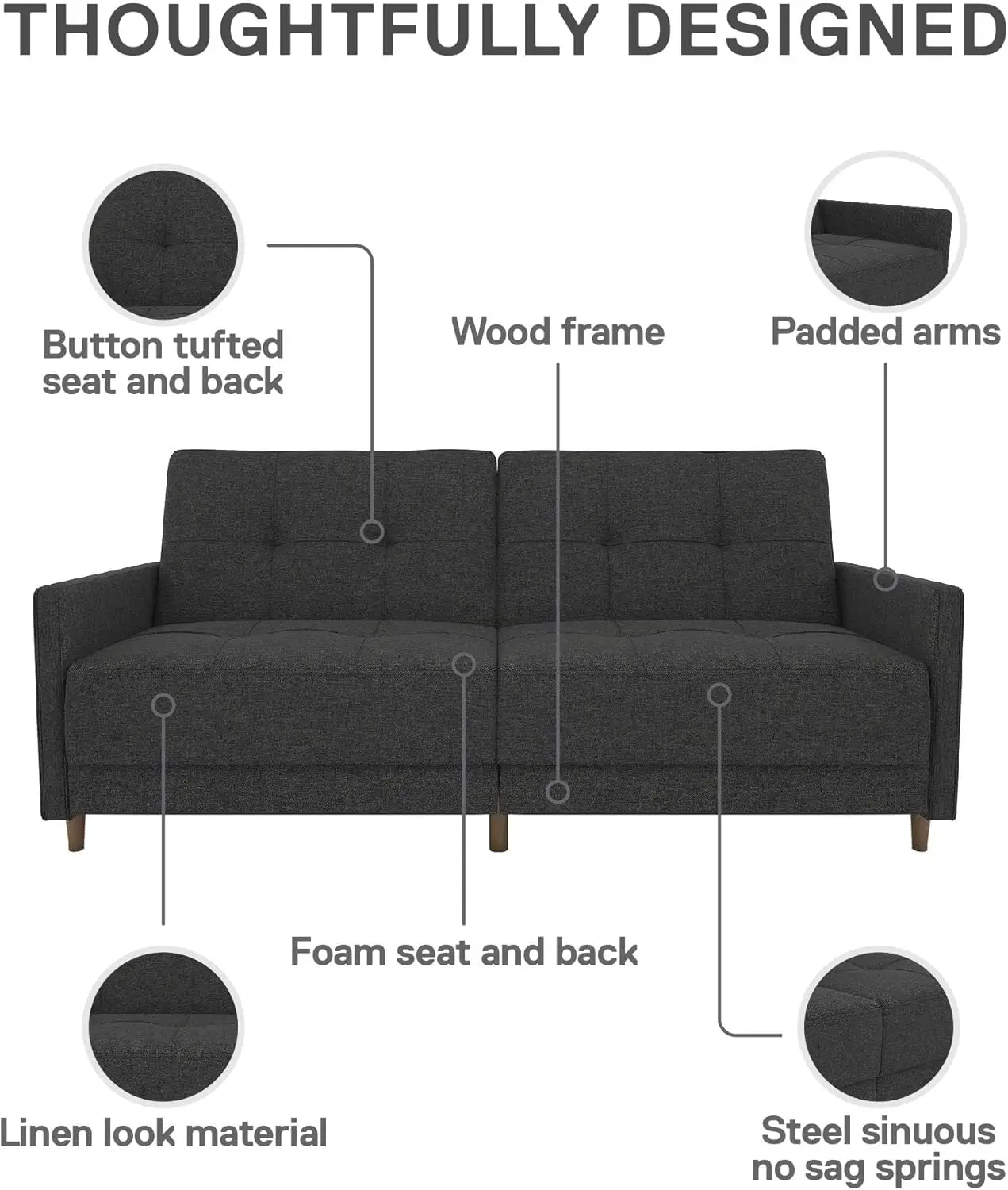 Andora Coil Futon Sofa rozkładana z nowoczesnym designem z połowy wieku