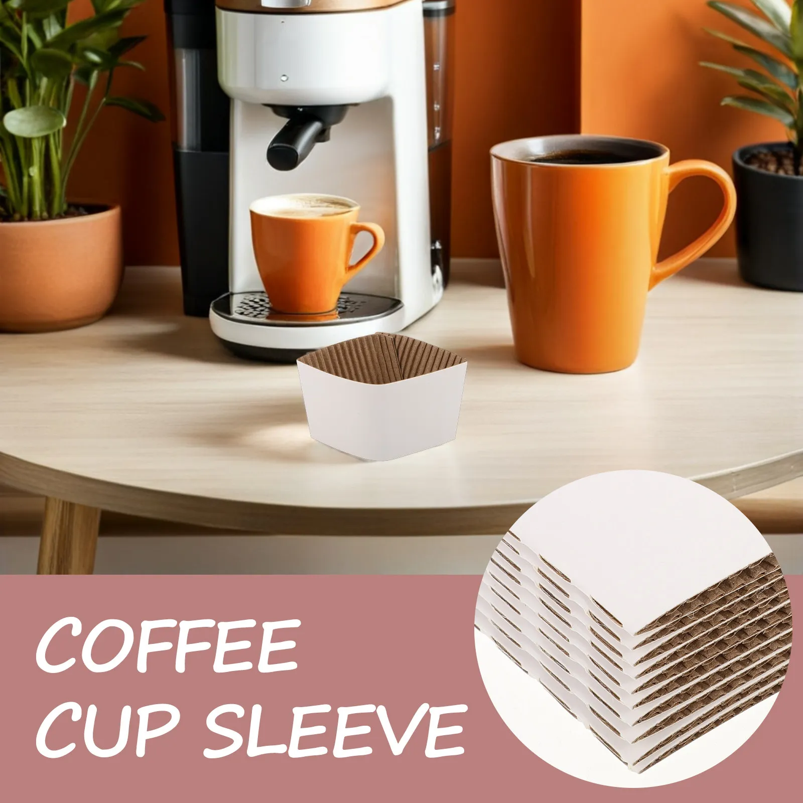 60Pcs Kraft Paper Coffee Cup Sleeves White Corrugated Insulated Hand Protector Sleeve Heat Resistant Cup Sleeve Fits 6.8-13.5oz