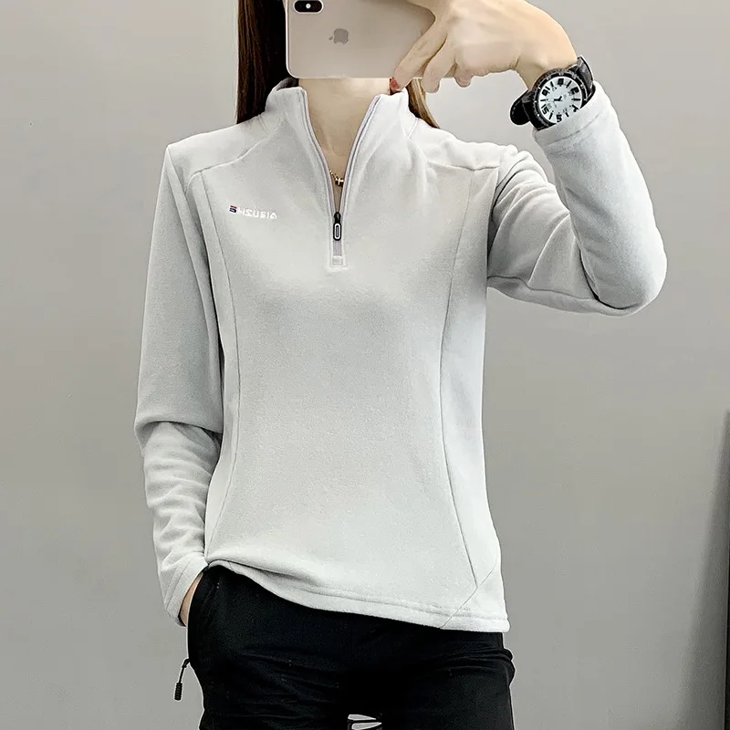 Women Outdoor Sports Fleece Jacket Spring Autumn Thin Breathable Warm Long Sleeve Pullover Sweater Running Hiking Climbing Shirt