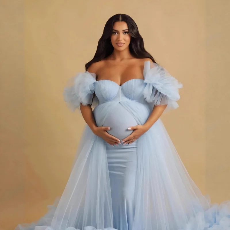 Neuankömmling Damen Umstandskleid aus Netzstoff, Fotoshooting-Kleid, herzförmig, durchsichtig, mehrfarbig, geeignet für Partykleidung