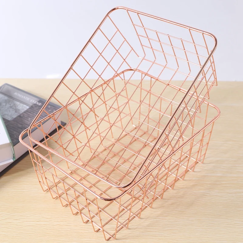 Rose Gold 2 Pack ตะกร้าลวดชุดเก็บ Decor หัตถกรรมห้องครัวจัดระเบียบ.สำหรับตู้เสื้อผ้า,ตู้,Pantries,Office Storage