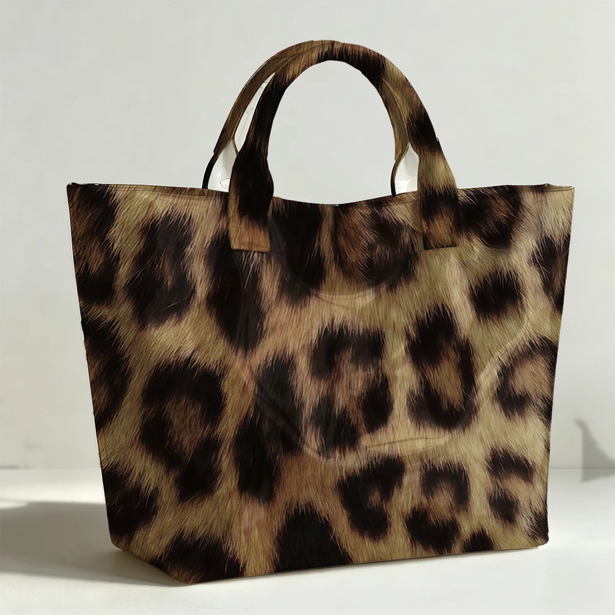 Leopard print pattern PVC Tote Bag Lightweight Handbag Commuting Large Capacity Portable Travel Shoulder Bag Tote Bag Mothe