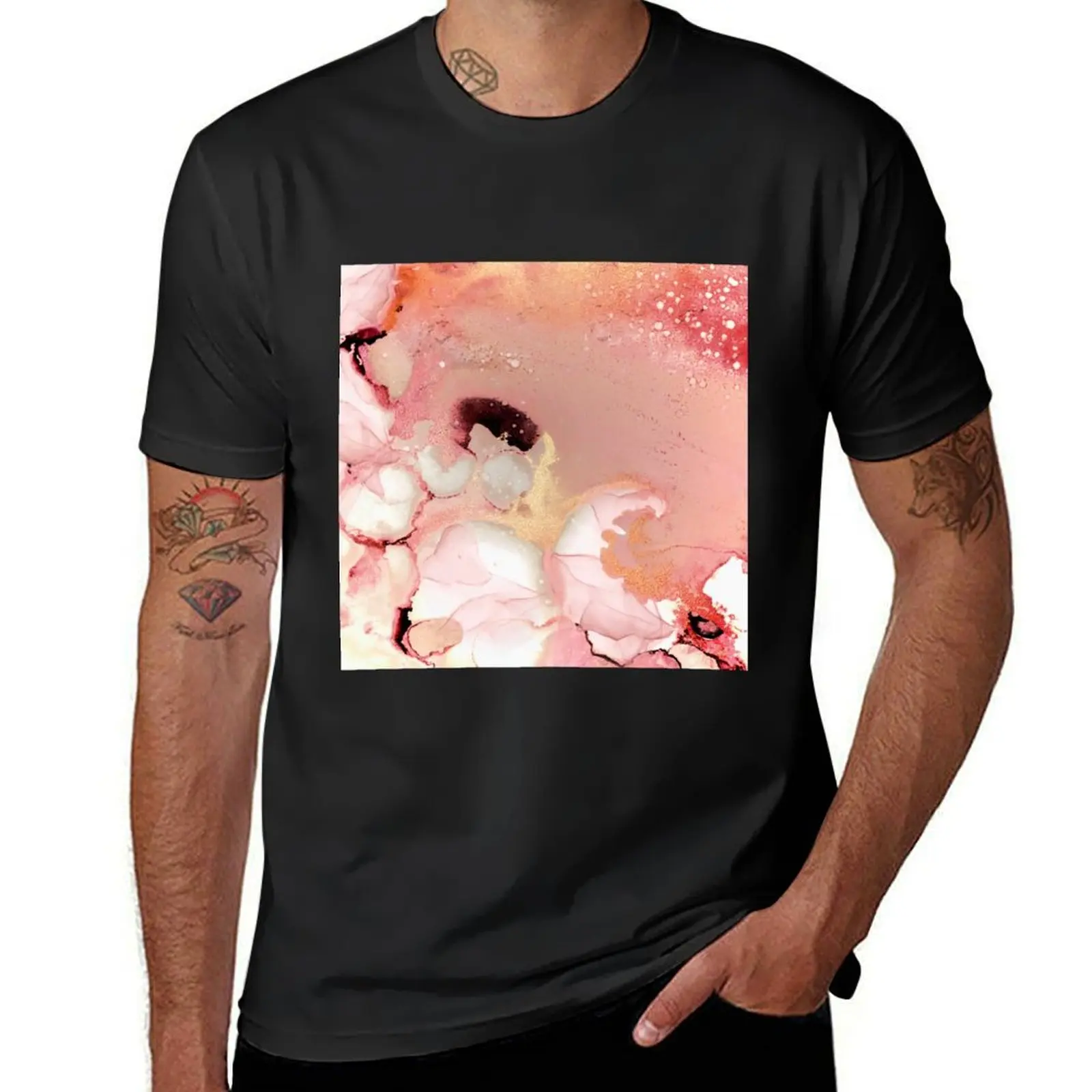 Blush Pink Alcohol Ink Faux Marble Landscape I T-Shirt heavyweights aesthetic clothes sweat shirts, men