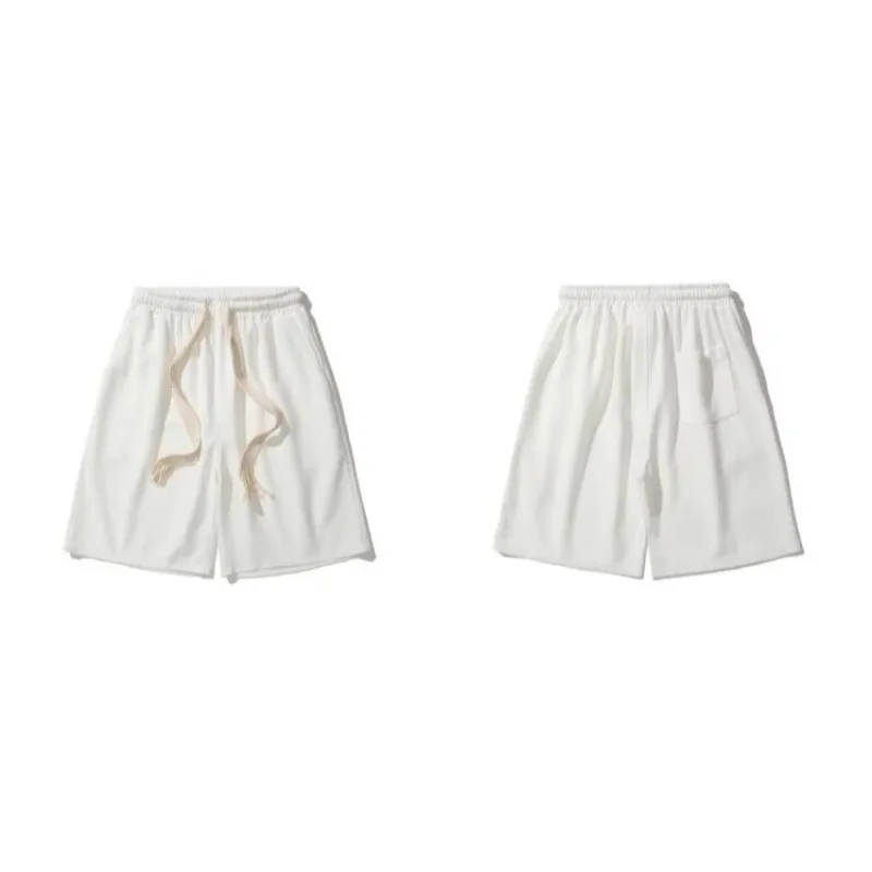 Simples outono cor sólida cordão esportes shorts para homens soltos perna larga casal calças casuais