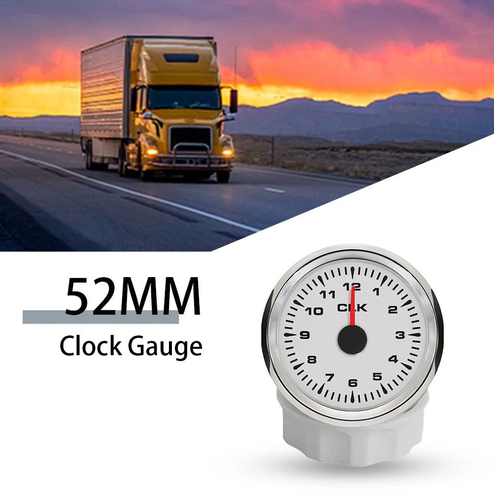 ELING 52mm Clock Meter Gauge 12 Hour Format with 8 Colors Backlight for Car Boat Motorcycle Universal 12V 24V