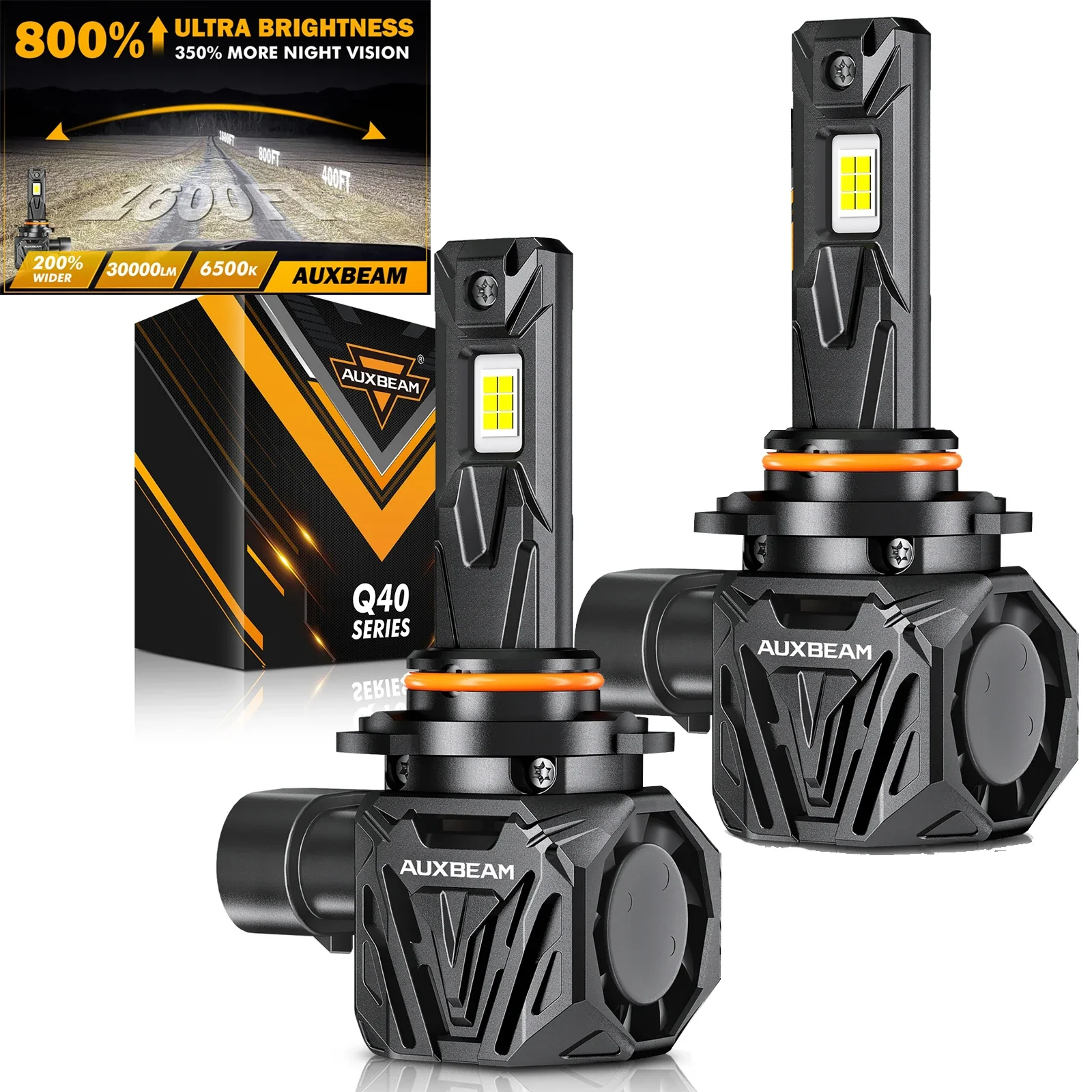 AUXBEAM Q40Series 30000LM 120W LED Headlight Bulbs 9004 9005 9006 9007 H4 H11 H13 6500K White Plug and Play Headlamp Bulbs