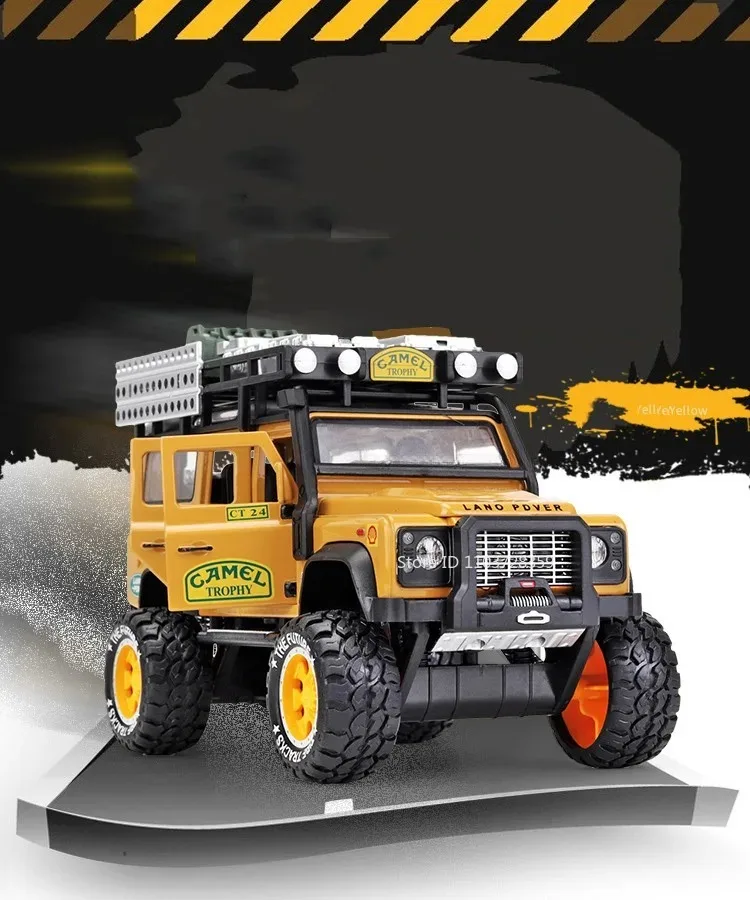 1:28 Camel Cup Land Rover Defender Modellauto Spielzeug Legierung Druckguss UNIMOG RV Geländewagen Sound Licht Türen geöffnet Kinder Geschenke – Detail 3