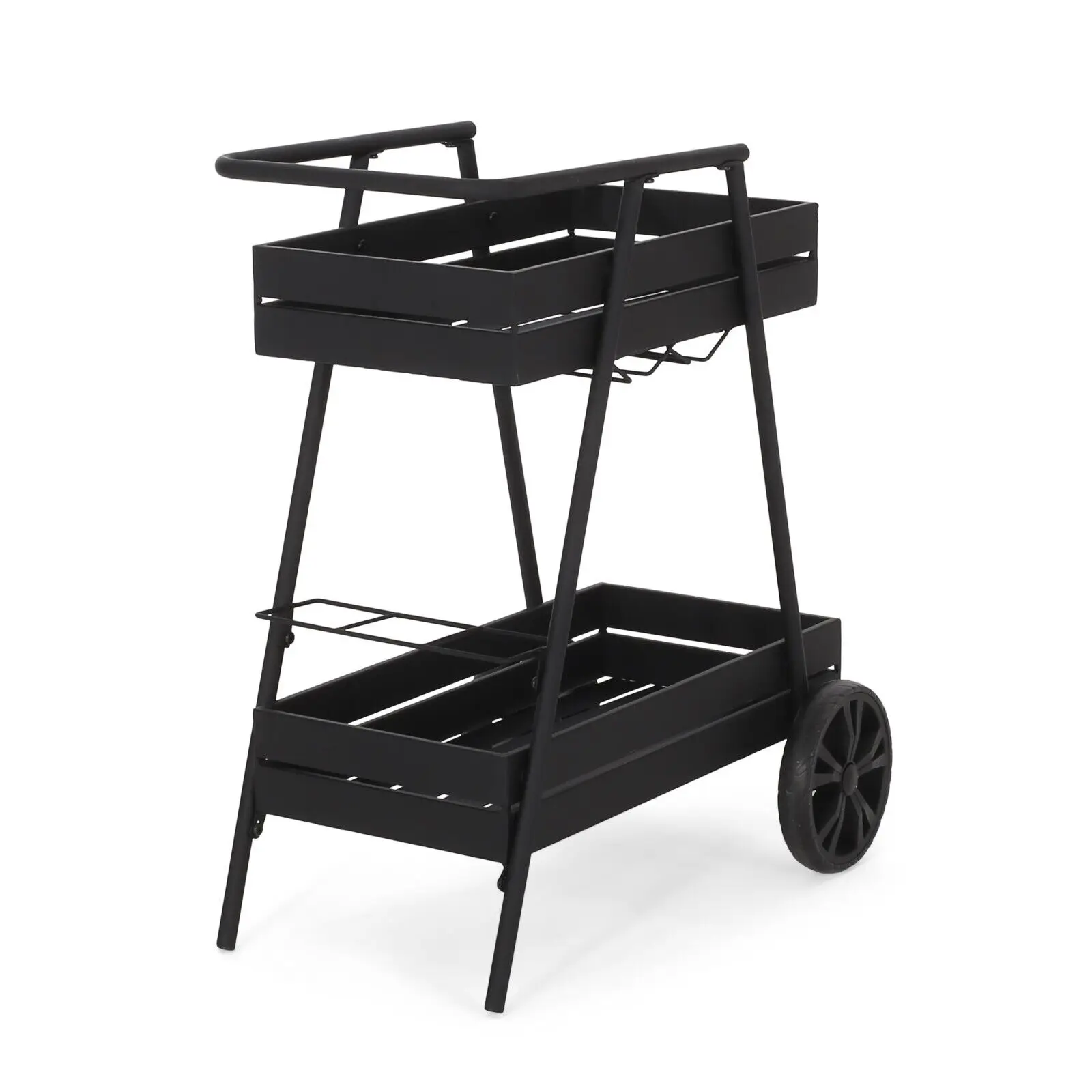 US  Wolfeboro outdoor metal 2-layer bar cart, matte black-