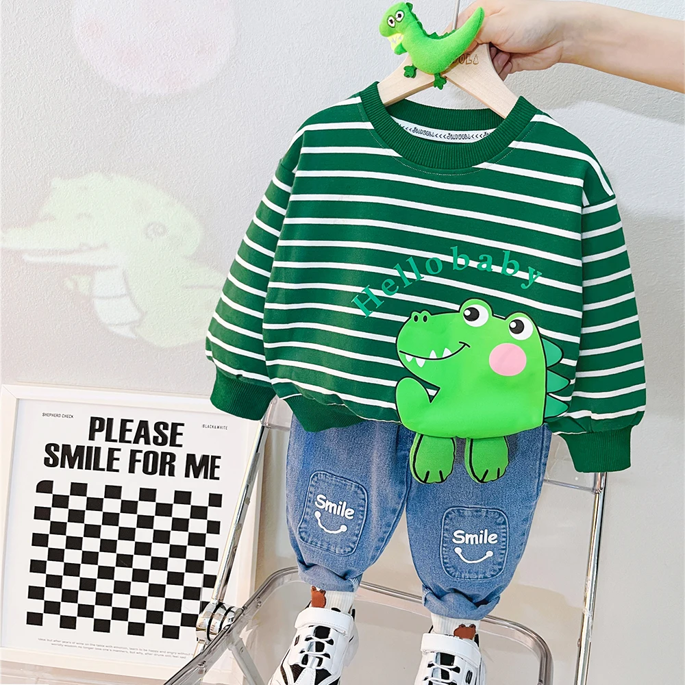 

2023 Spring Baby Boys Clothing Girls Cartoon T Shirt Jeans 2 Pcs Suit Toddler Kids Casual Clothes Infant Outfit Sets 1-4 Years