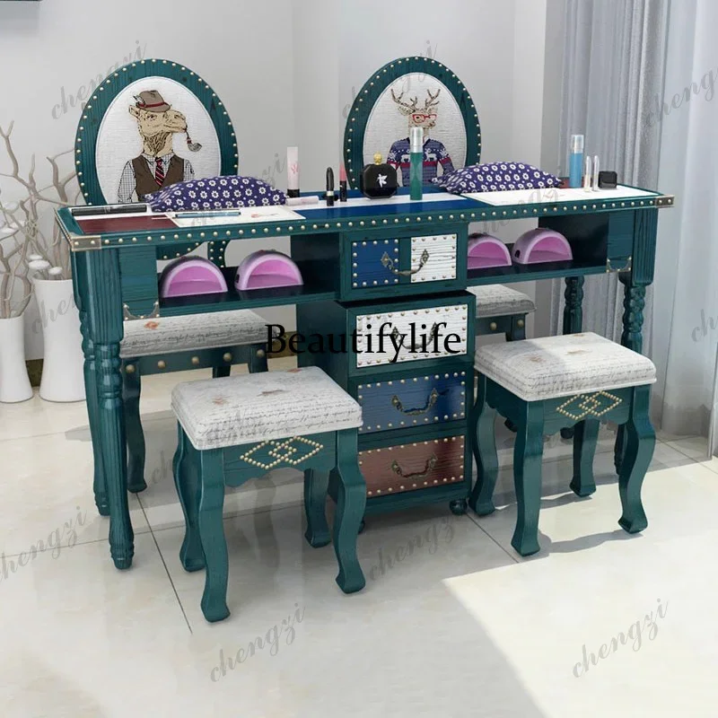 NQ52 European Vintage Nail Table Premium Elegant Trendy Luxury Nail Table Glam Unique Table Manucure Salon Furniture For Beauty