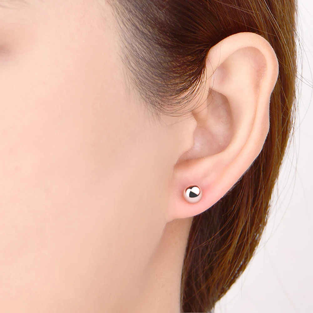 Rose Gold 925 Sterling Silver Smooth Round Ball Ear Stud Earring For Women Round Ear Jewelry Mirror Surface Small Ball Earrings