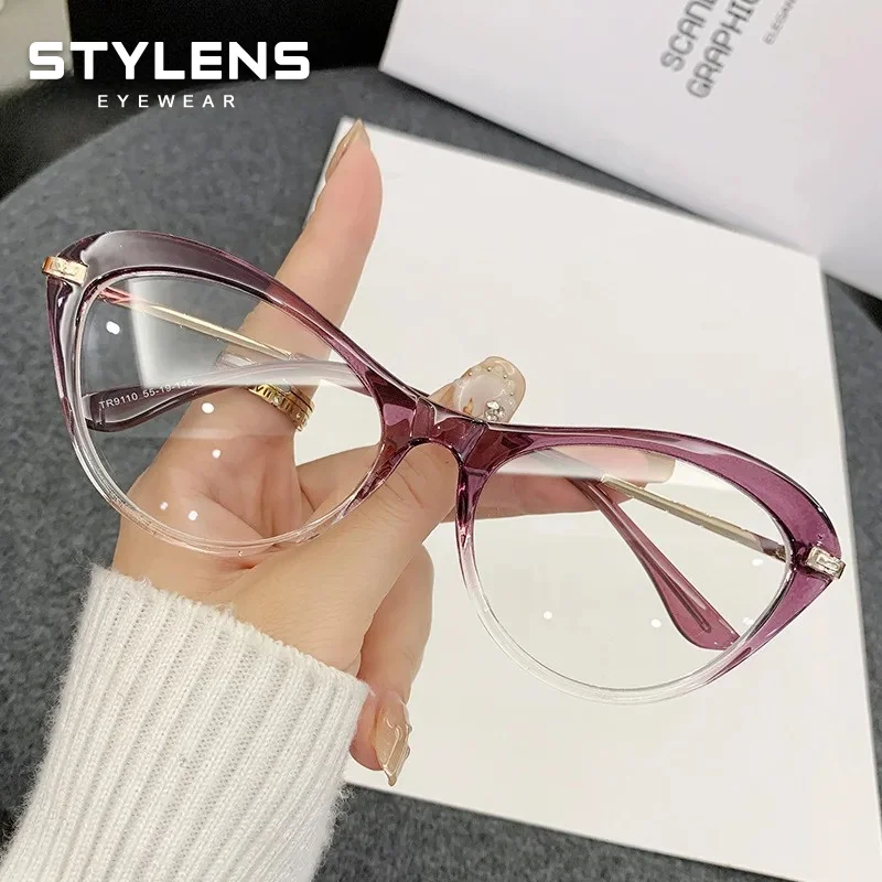 STYLENS Personalized Cat Eye Frame Reading Glasses Multi Functional Optical Prescription Anti Radiation Myopia Glasses for Women