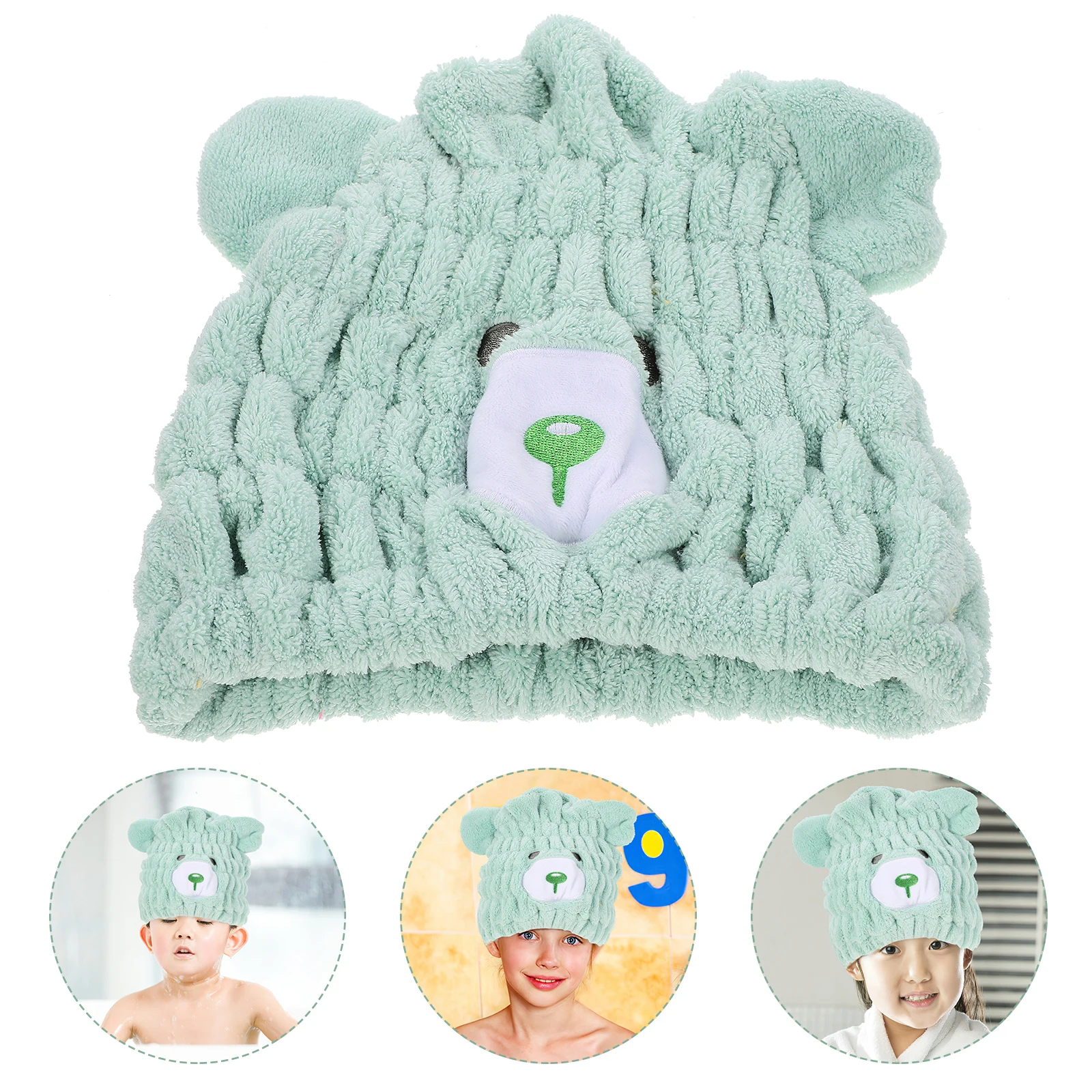 

Children Dry Hair Hat Cute Bear Towel Quick Absorbent Caps Kids Beach Bath Travel Cartoon Design Soft Comfortable Practical