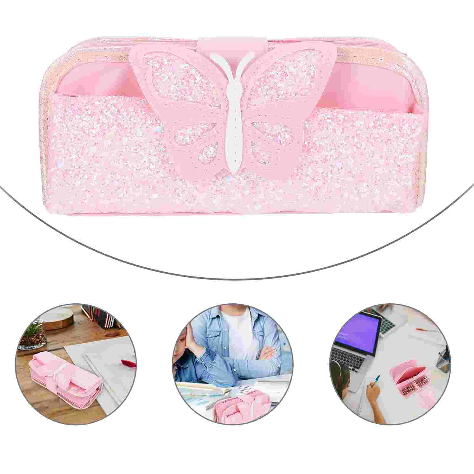 1pc Shiny Pencil Case Bag Butterflies Student Stationary Pouch Pen Organizer