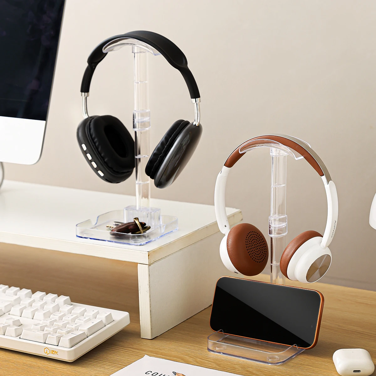 1pc Headphone Stand With Base Universal Headphone Stand Hanger Transparent Headset Storage Rack Multi-Function Detachable Stand