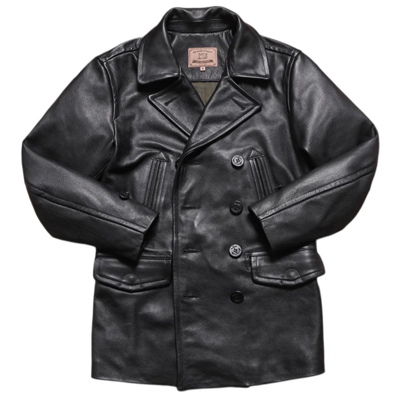 Veste en cuir noire d'hiver pour homme, style rétro décontracté, grande taille 4XL, en cuir de vache