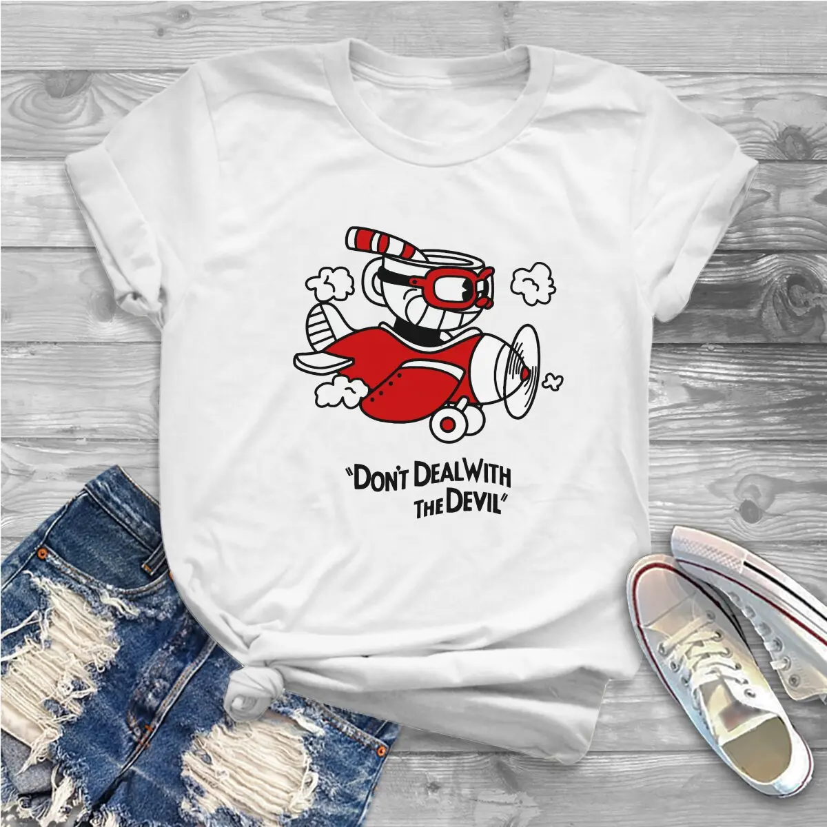 Game Cuphead Do Not Deal With The Devil Tshirt Graphic Girl Tops Vintage Fashion Summer Streetwear Fibre Harajuku T Shirt