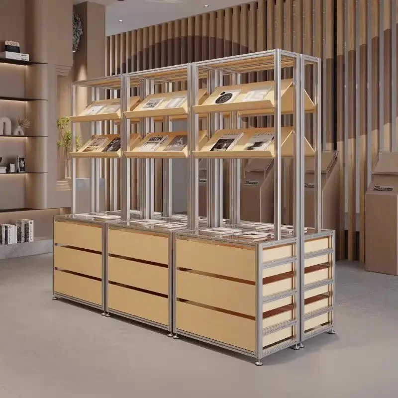 Birch Aluminum Profile Display Cabinet Exhibition Bookshelf Product Sample Storage Shelf Floor-to-Floor Multi-layer Cabinet