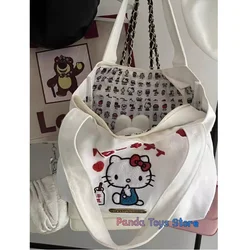 Sanrio Hello Kitty haftowana torba płócienna dziewczęca o dużej pojemności przenośna torba na zakupy wychodząca podręczna torba na ramię dojeżdżająca do pracy