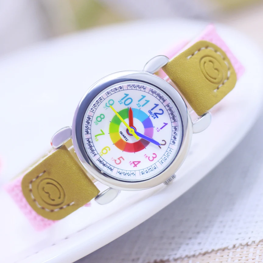 2024New sale Rainbow Gradient digital canvas Band Children's Watch Girl boy smile Cartoon Quartz Watches pink blue Kids Watches