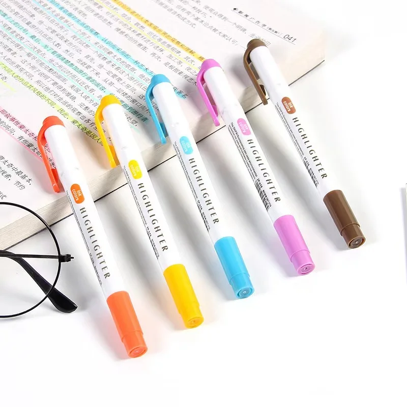 5 Colors Double Heads Highlighter Pen Fluorescent Markers Drawing Highlighters Pens Art Japanese DIY Cute Pastel Stationery