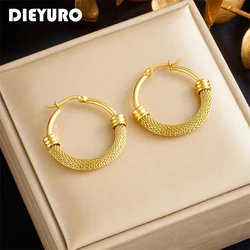 DIEYURO 316L Stainless Steel Gold Color Circular Hoop Pendant Earrings For Women Girl Fashion Ear Buckle Jewelry Wedding Gift