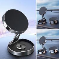 Car Phone Holder Magnetic 360 Degree Rotation Round Foldable Height Adjustable Auto Phone Mount Support Stand Phone Accessories