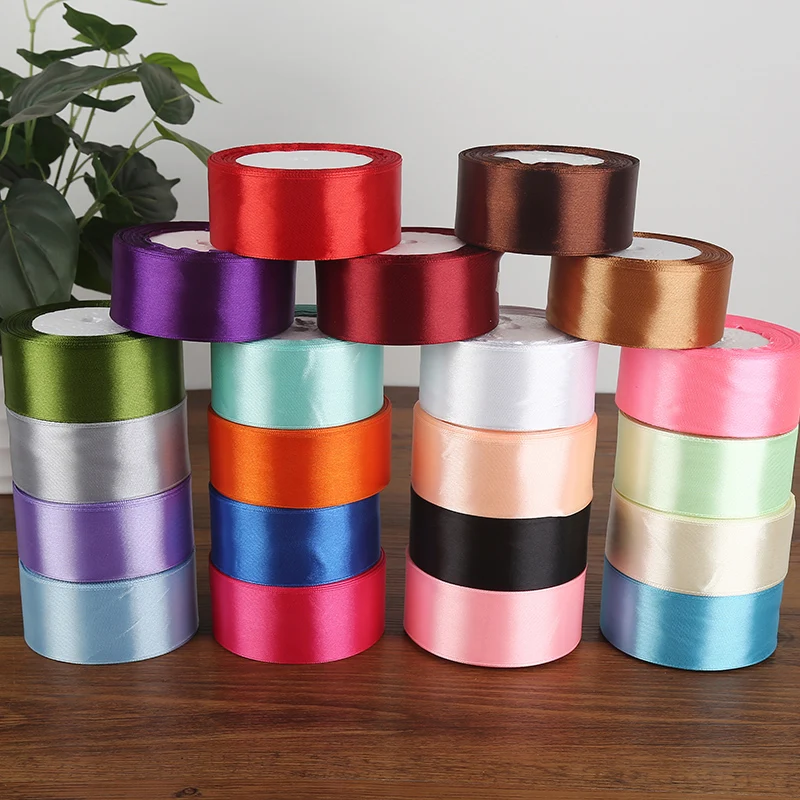 Cintas de satén hechas a mano para manualidades, cinta para envolver regalos de boda, Halloween y Navidad, DIY, 6/10/12/15/20/25/40mm, 25 yardas/rollo