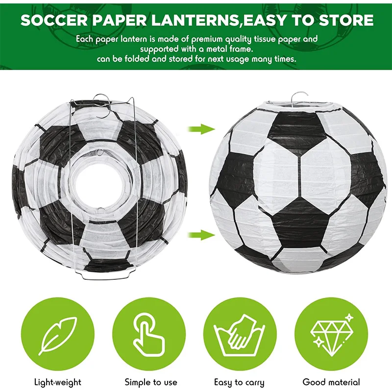 5/12 Stück Fußball-Papierlaternen für Kinder, Jungen und Mädchen, Sport, Fußball, Geburtstagsparty, Gastgeschenke, Heimdekoration, hängende Papierbasteleien – Detail 6