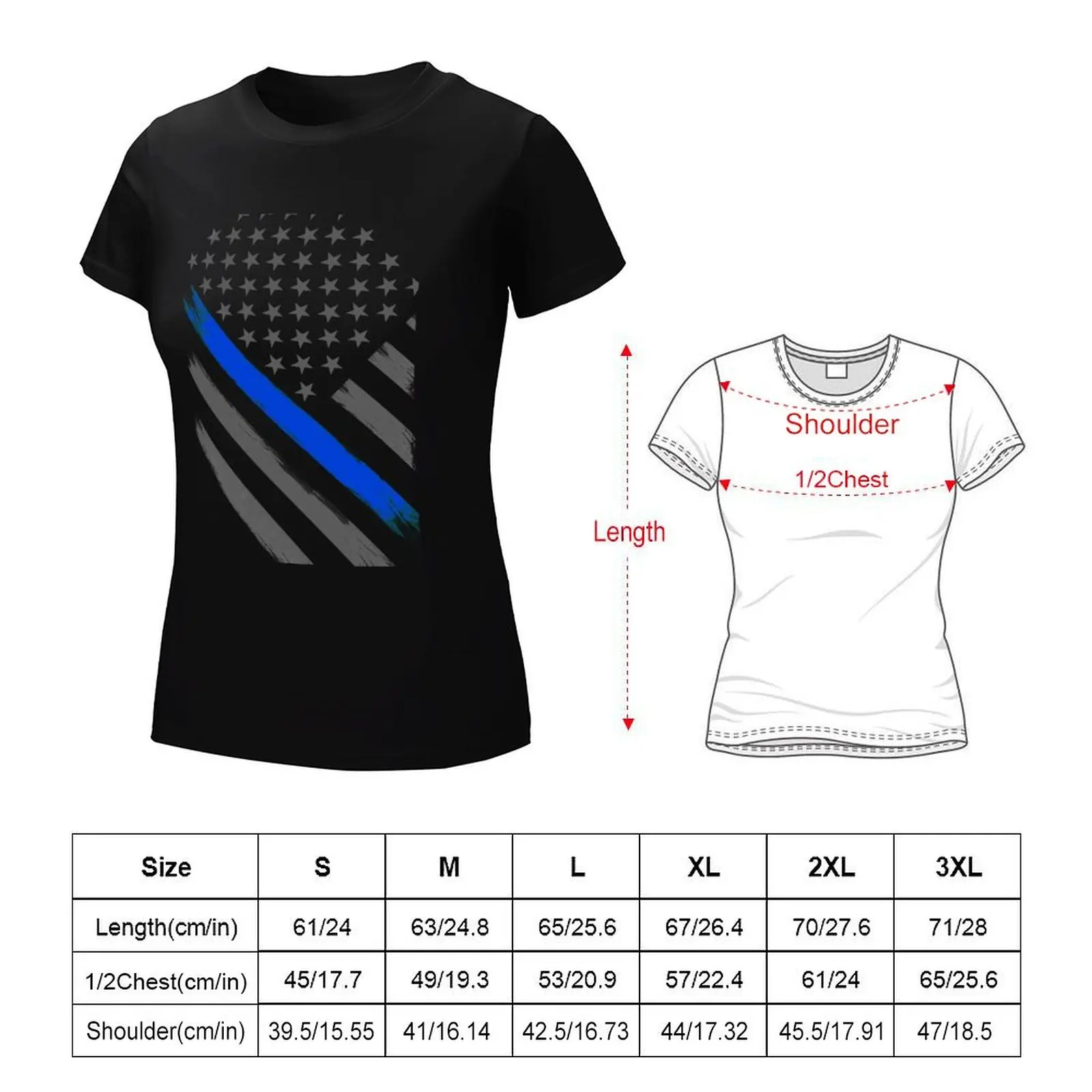 Camiseta fina de Oficial táctico con bandera de línea azul para mujer, tops de talla grande, camisa con estampado de animales gráficos, Top para niñas